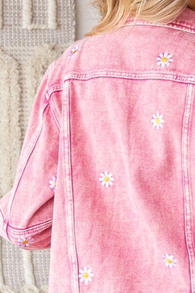 Veveret Daisy Print Button Up Denim Jacket - Immenzive