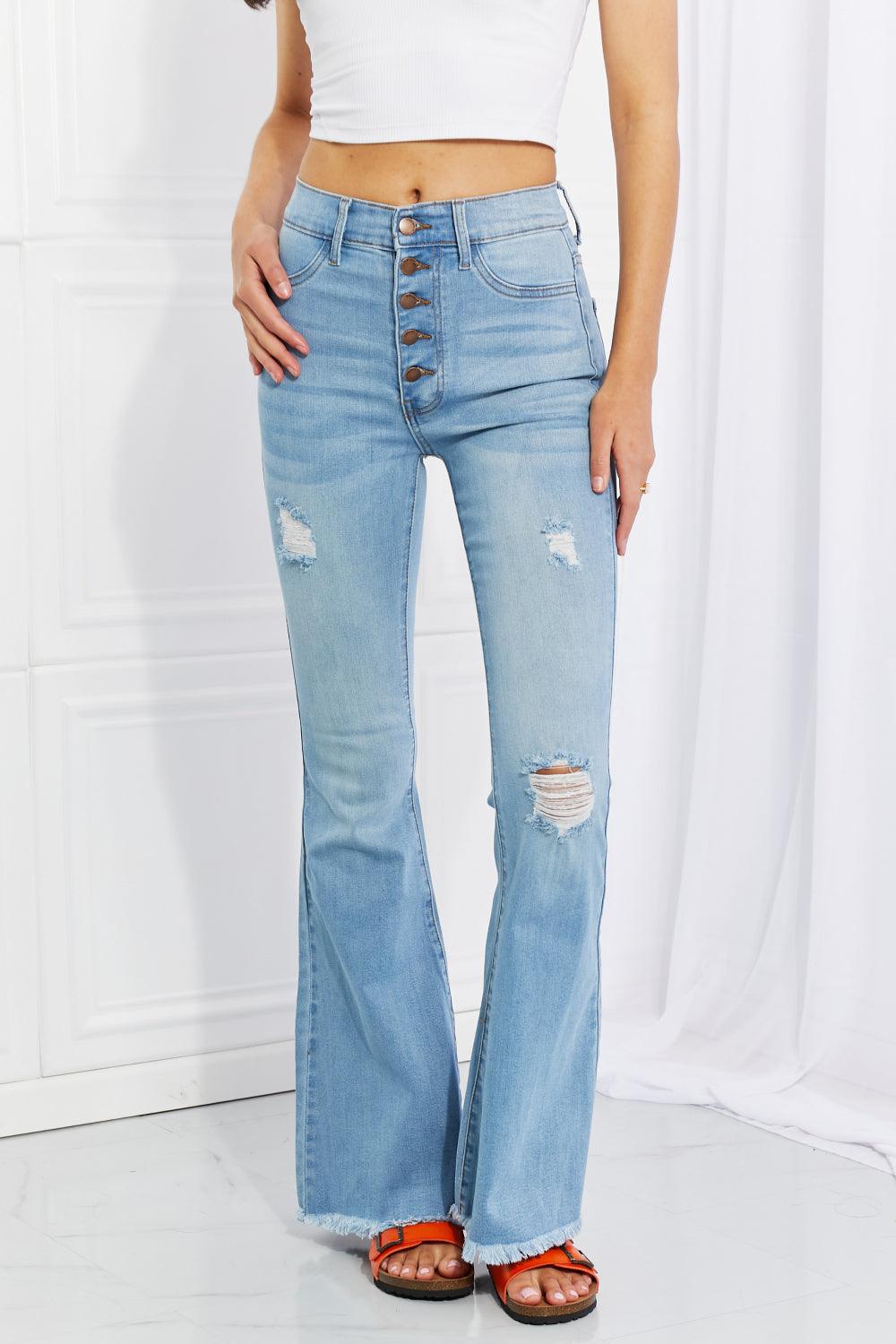 Vibrant MIU Full Size Jess Button Flare Jeans - Immenzive