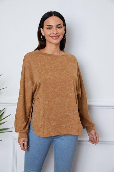 Vintage Wash Exposed Seam Round Neck Slit Sweatshirt - Immenzive