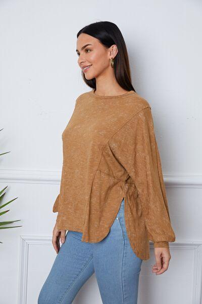 Vintage Wash Exposed Seam Round Neck Slit Sweatshirt - Immenzive