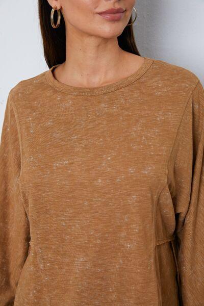 Vintage Wash Exposed Seam Round Neck Slit Sweatshirt - Immenzive