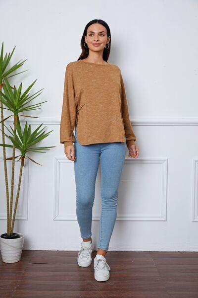 Vintage Wash Exposed Seam Round Neck Slit Sweatshirt - Immenzive
