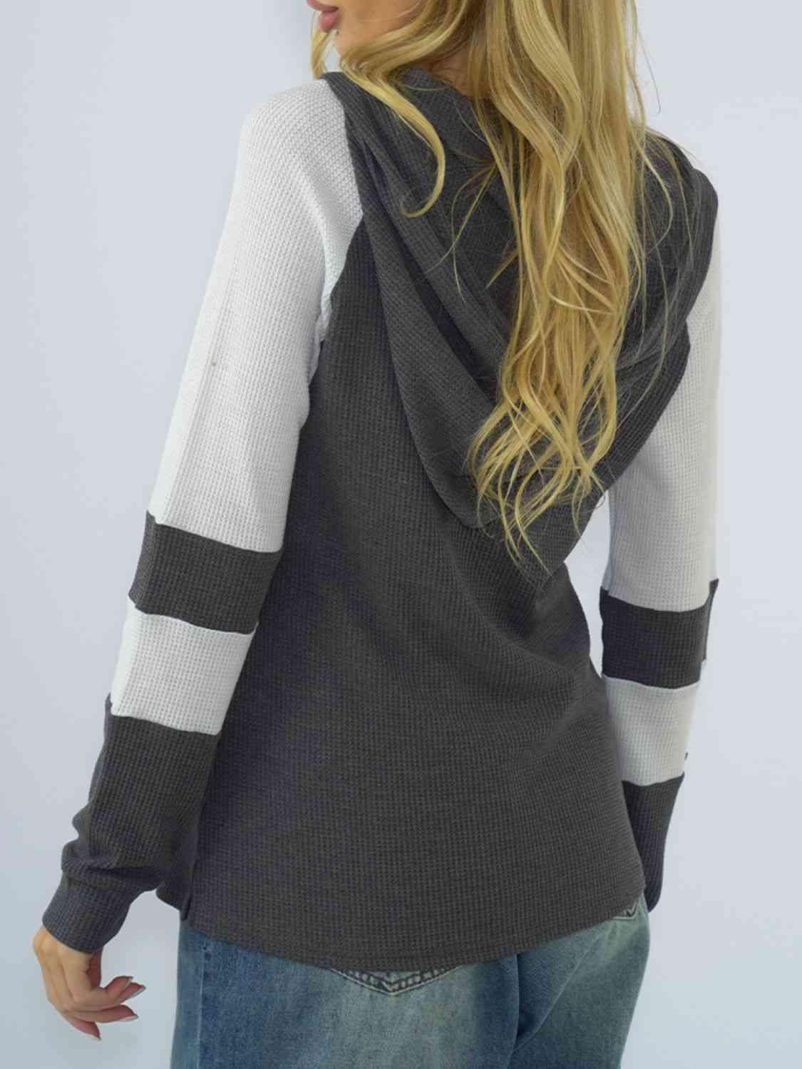 Waffle-Knit Raglan Sleeve Zipper Front Hoody - Immenzive