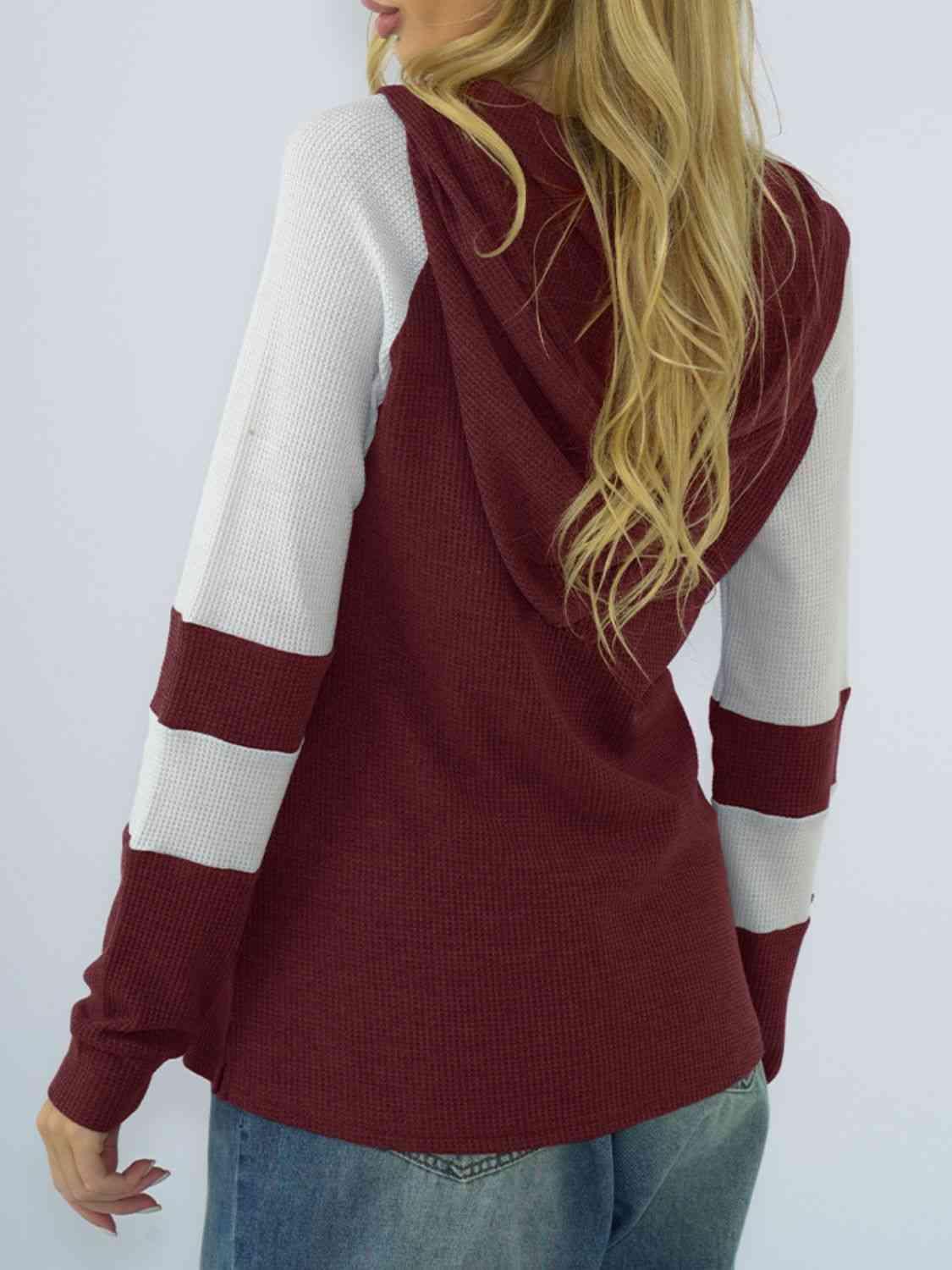 Waffle-Knit Raglan Sleeve Zipper Front Hoody - Immenzive
