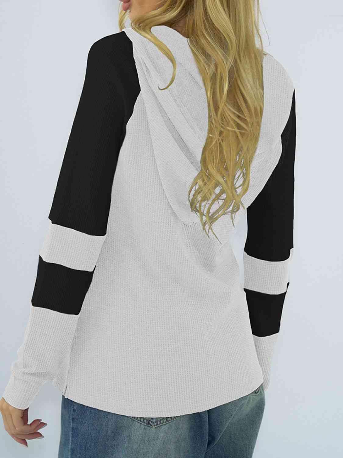 Waffle-Knit Raglan Sleeve Zipper Front Hoody - Immenzive