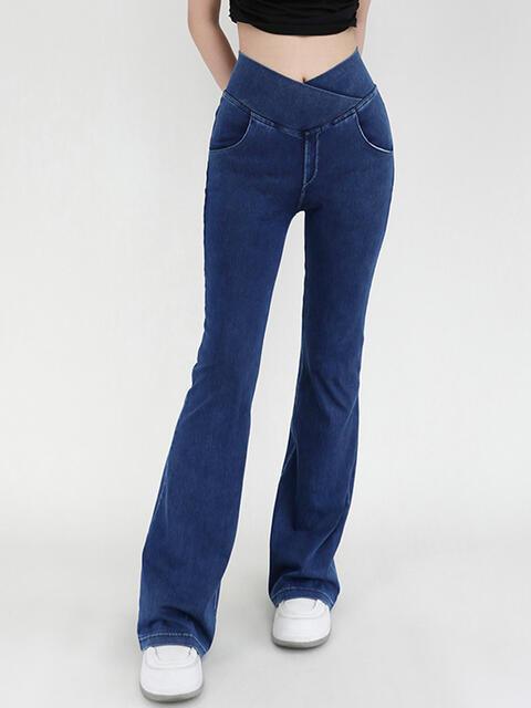 Wide Waistband Bootcut Jeans with Pockets - Immenzive