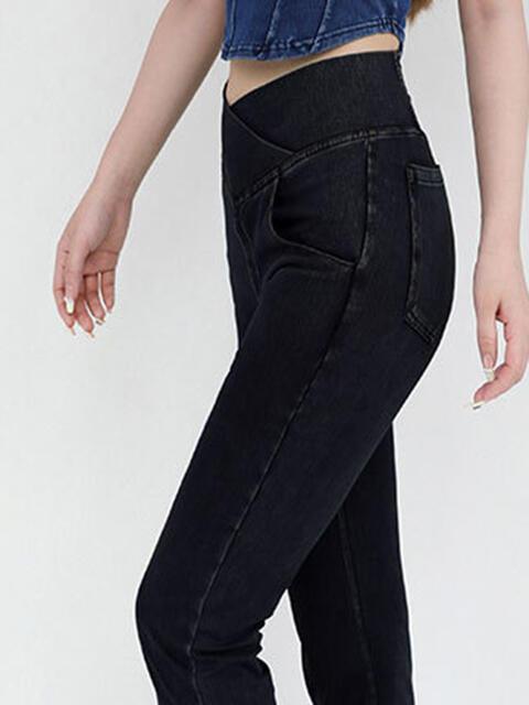 Wide Waistband Bootcut Jeans with Pockets - Immenzive