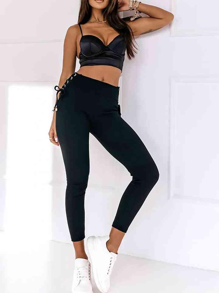 Wide Waistband Lace-Up Leggings - Immenzive