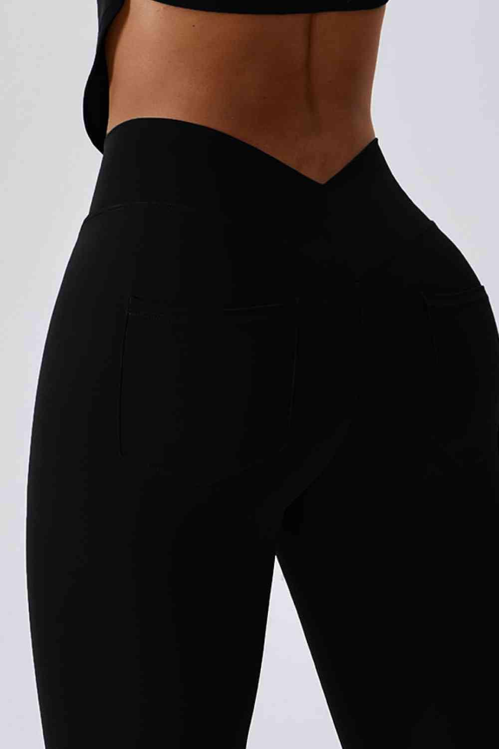 Wide Waistband Slim Fit Back Pocket Sports Leggings - Immenzive