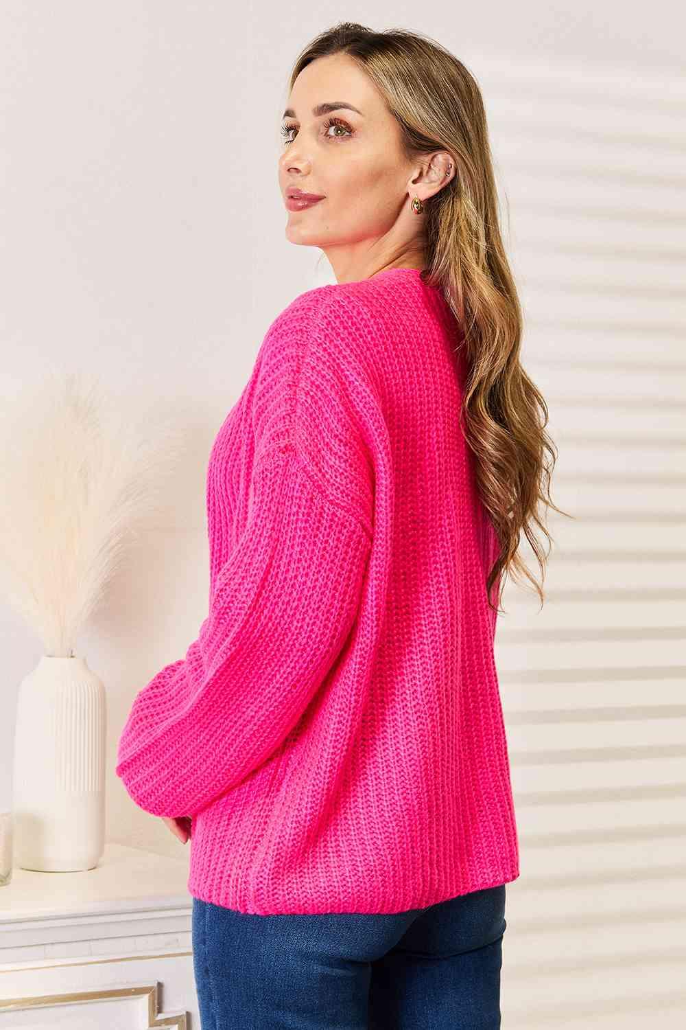Woven Right Rib-Knit Open Front Drop Shoulder Cardigan - Immenzive