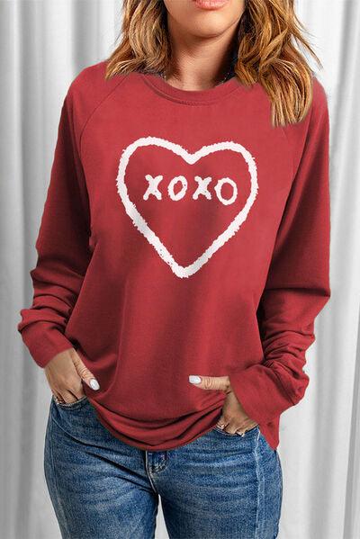 XOXO Heart Round Neck Sweatshirt - Immenzive