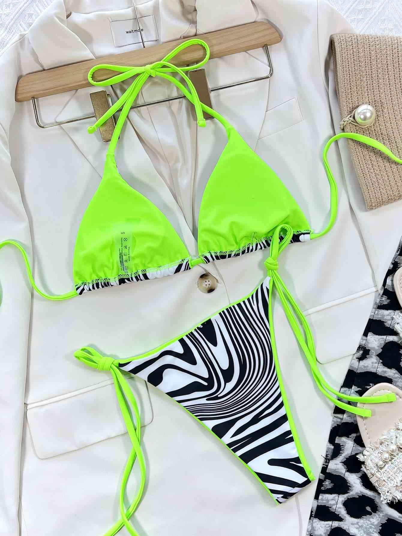 Zebra Print Halter Neck Bikini Set - Immenzive