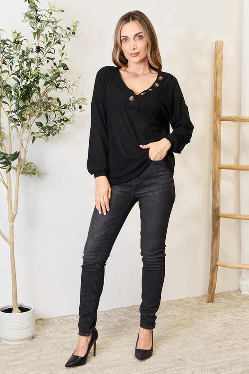 Zenana Buttoned Long Sleeve Blouse - Immenzive
