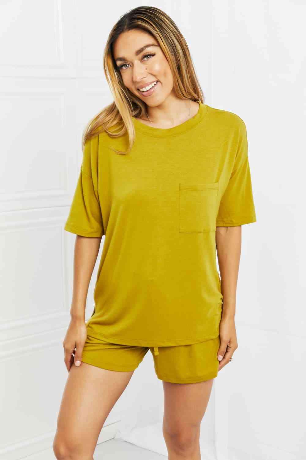 Zenana In The Moment Full Size Lounge Set in Olive Mustard - Immenzive