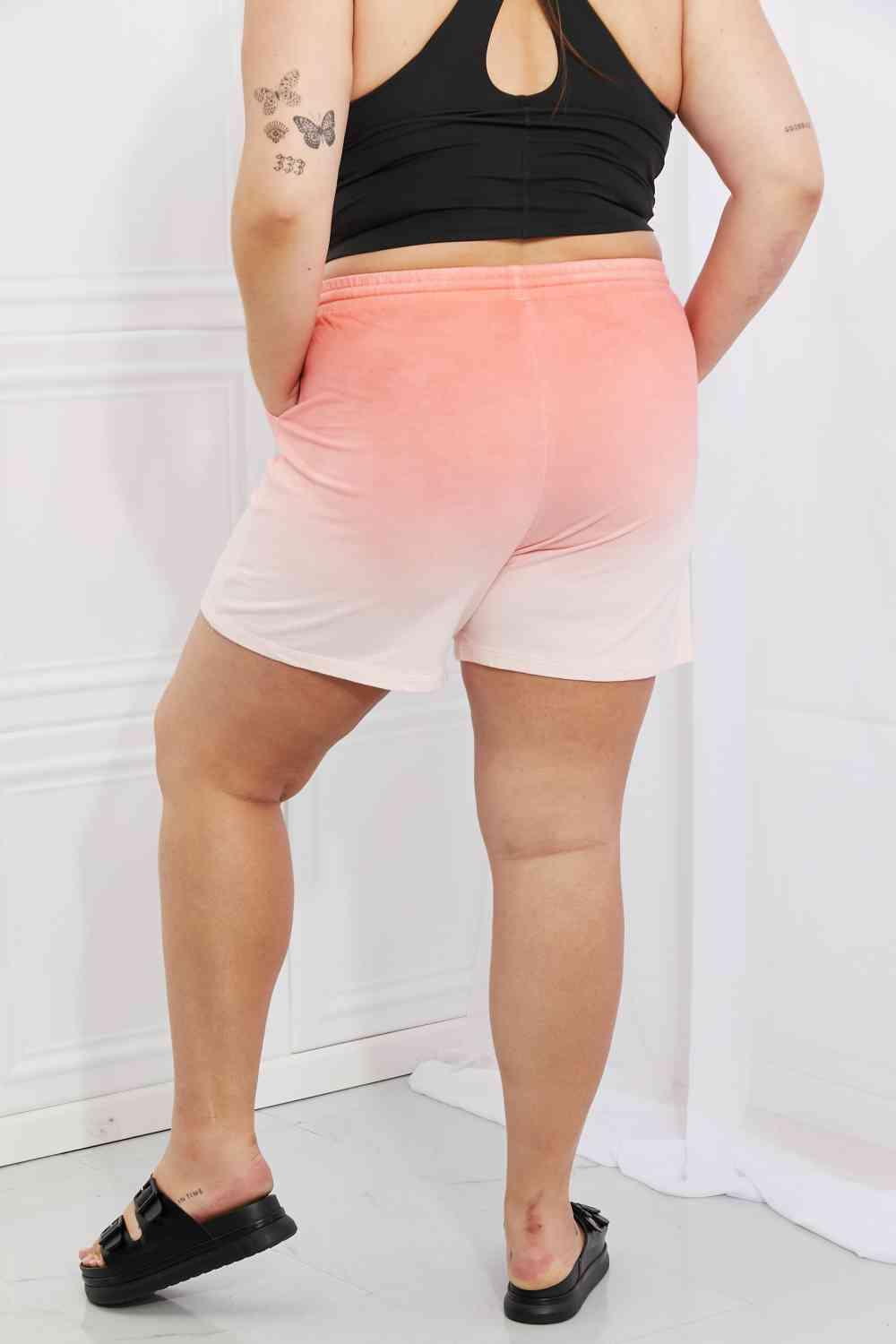 Zenana In The Zone Full Size Dip Dye High Waisted Shorts in Coral - Immenzive