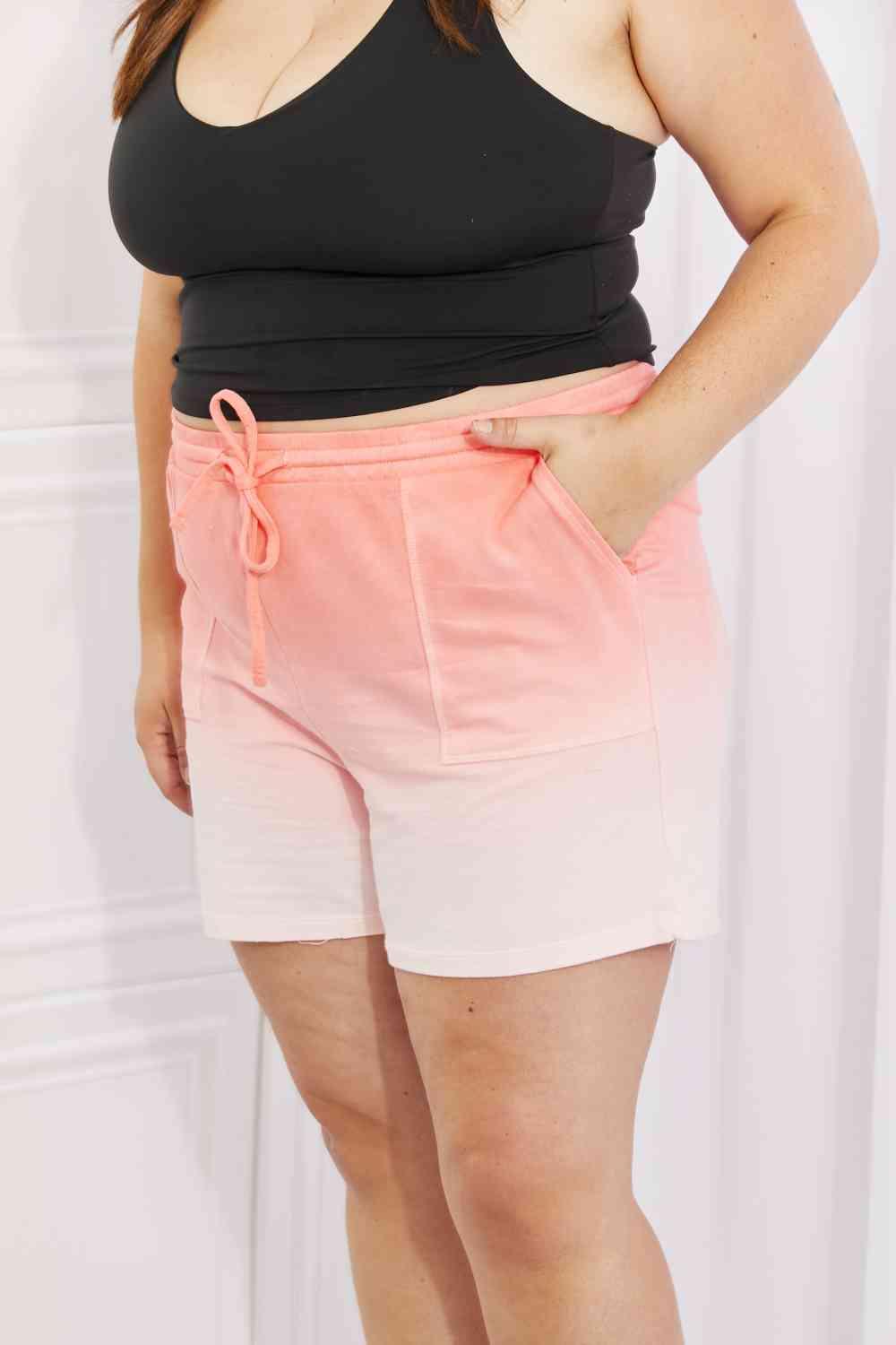 Zenana In The Zone Full Size Dip Dye High Waisted Shorts in Coral - Immenzive