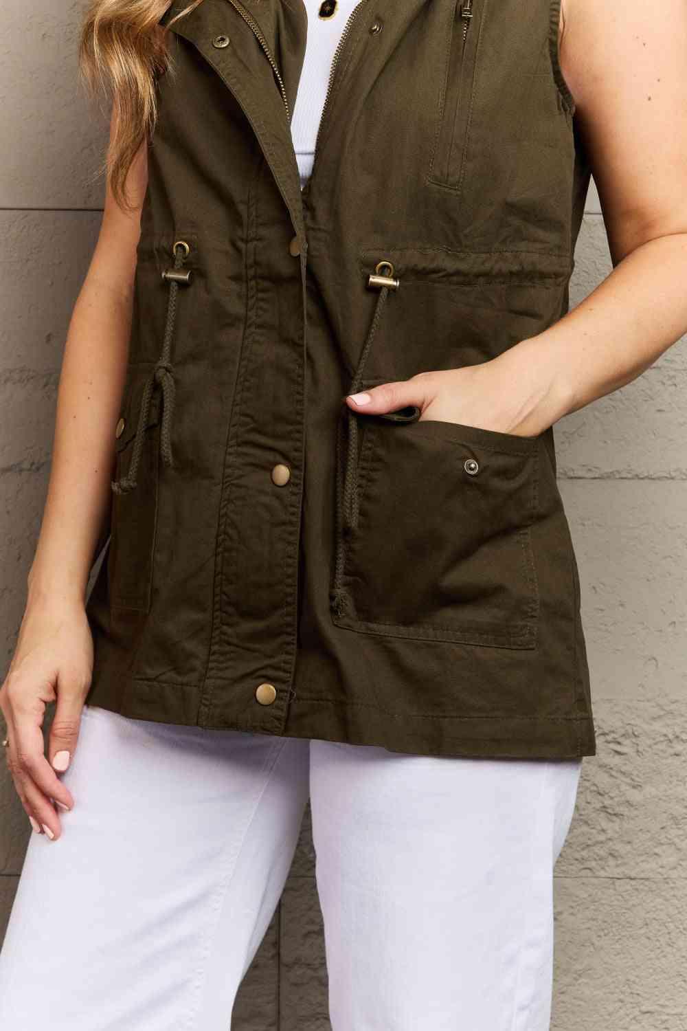 Zenana More To Come Full Size Military Hooded Vest - Immenzive
