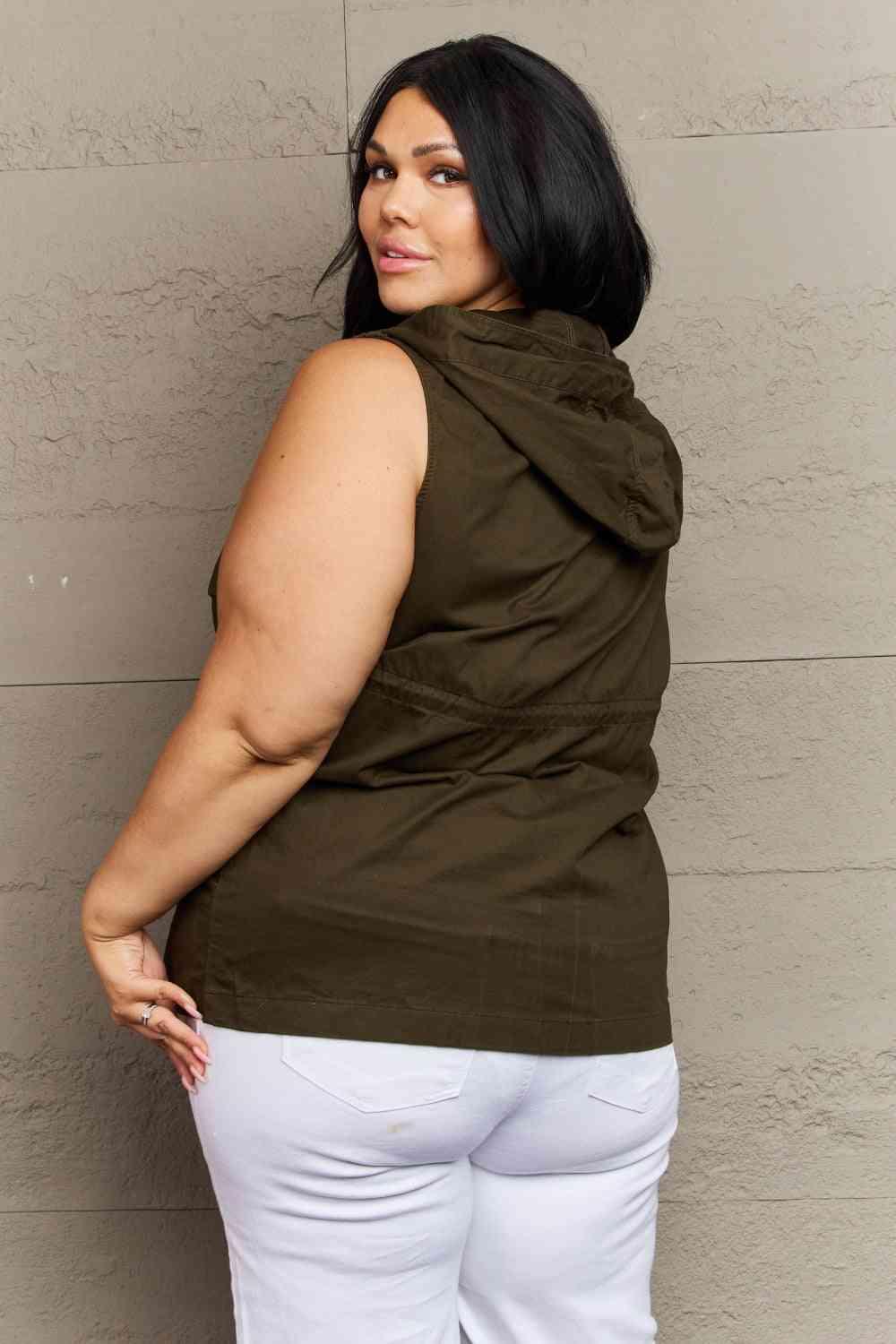 Zenana More To Come Full Size Military Hooded Vest - Immenzive