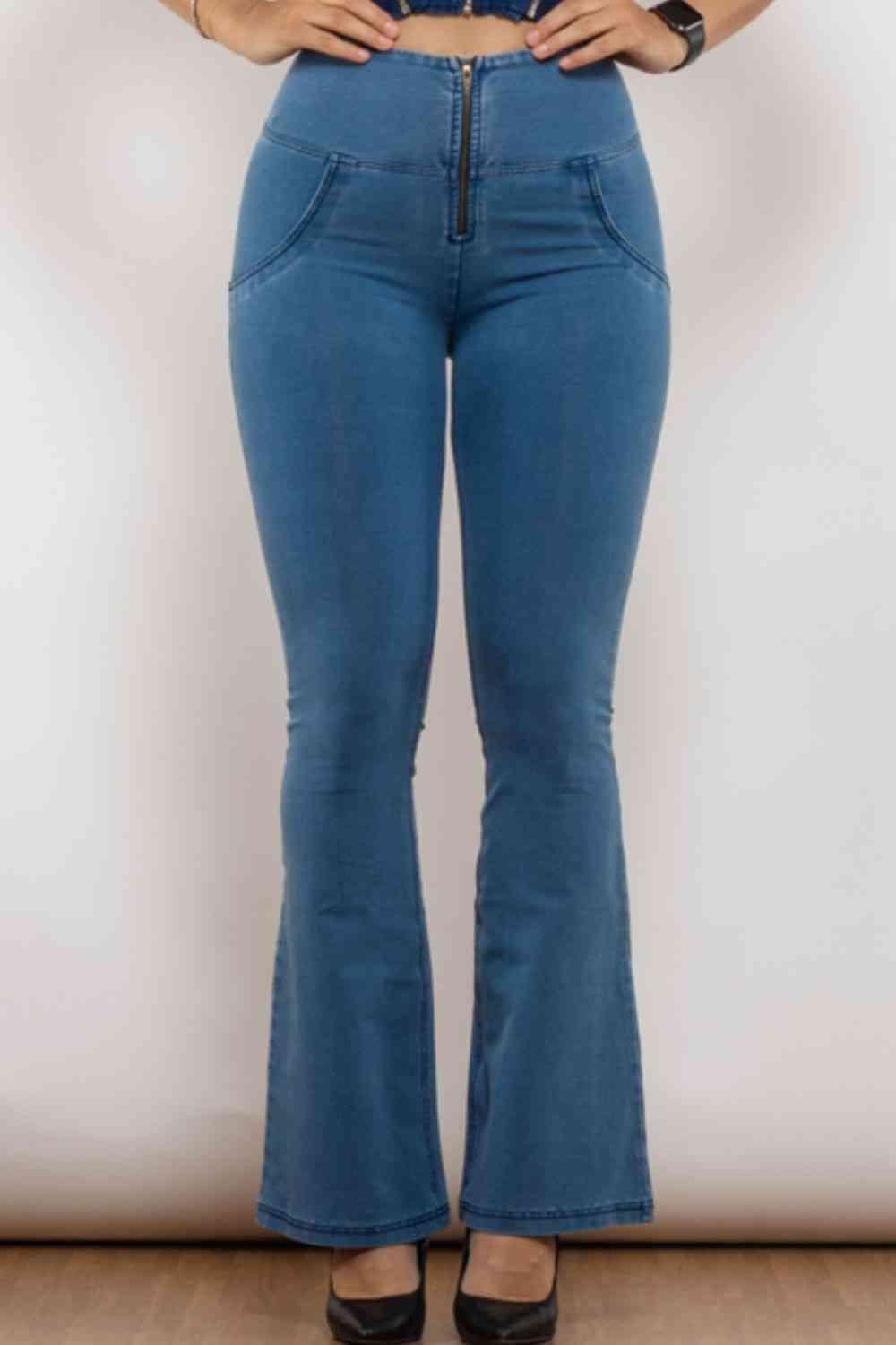 Zip Detail Flare Long Jeans - Immenzive