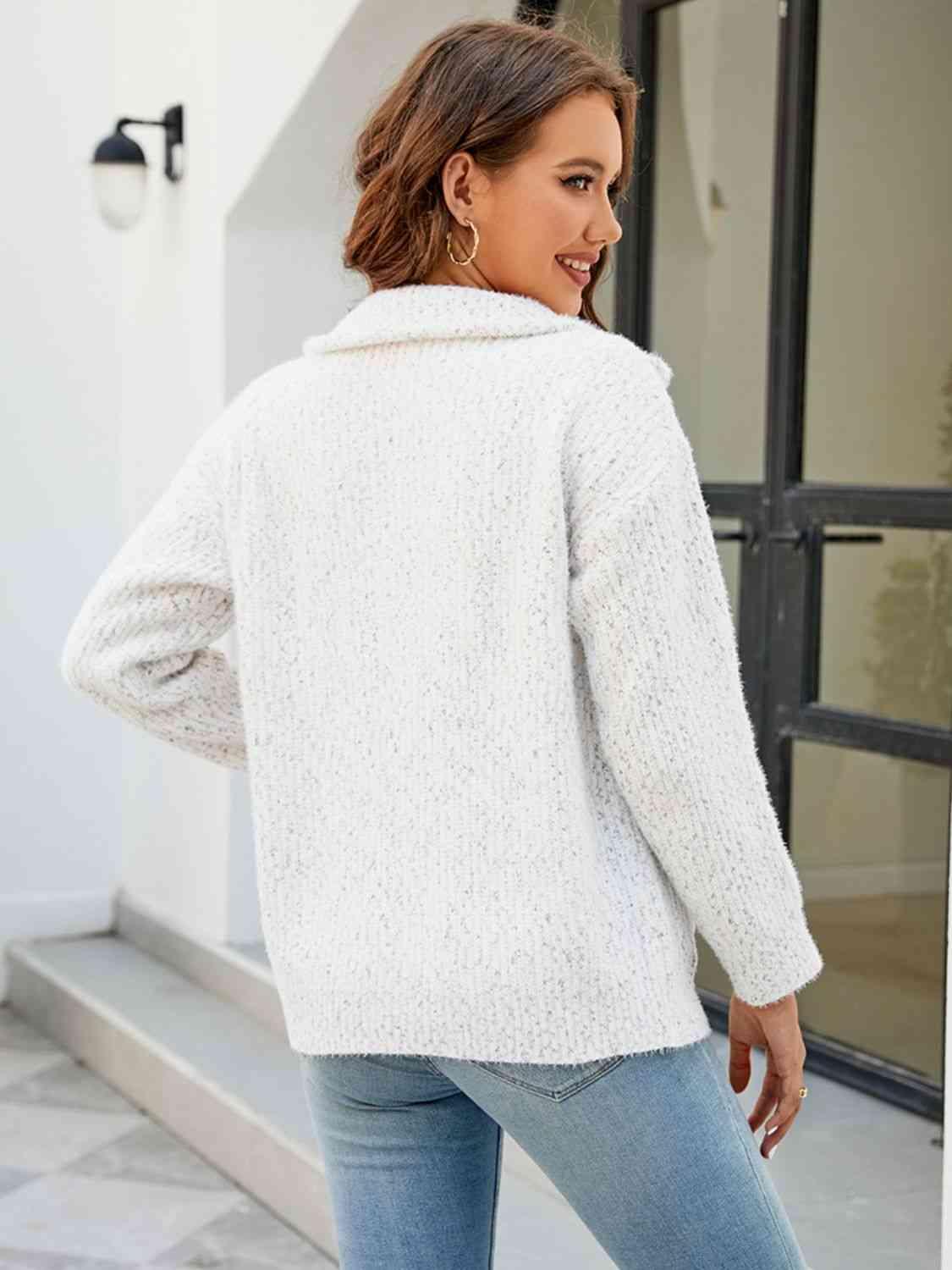Zip-Up Collared Cardigan with Pockets - Immenzive