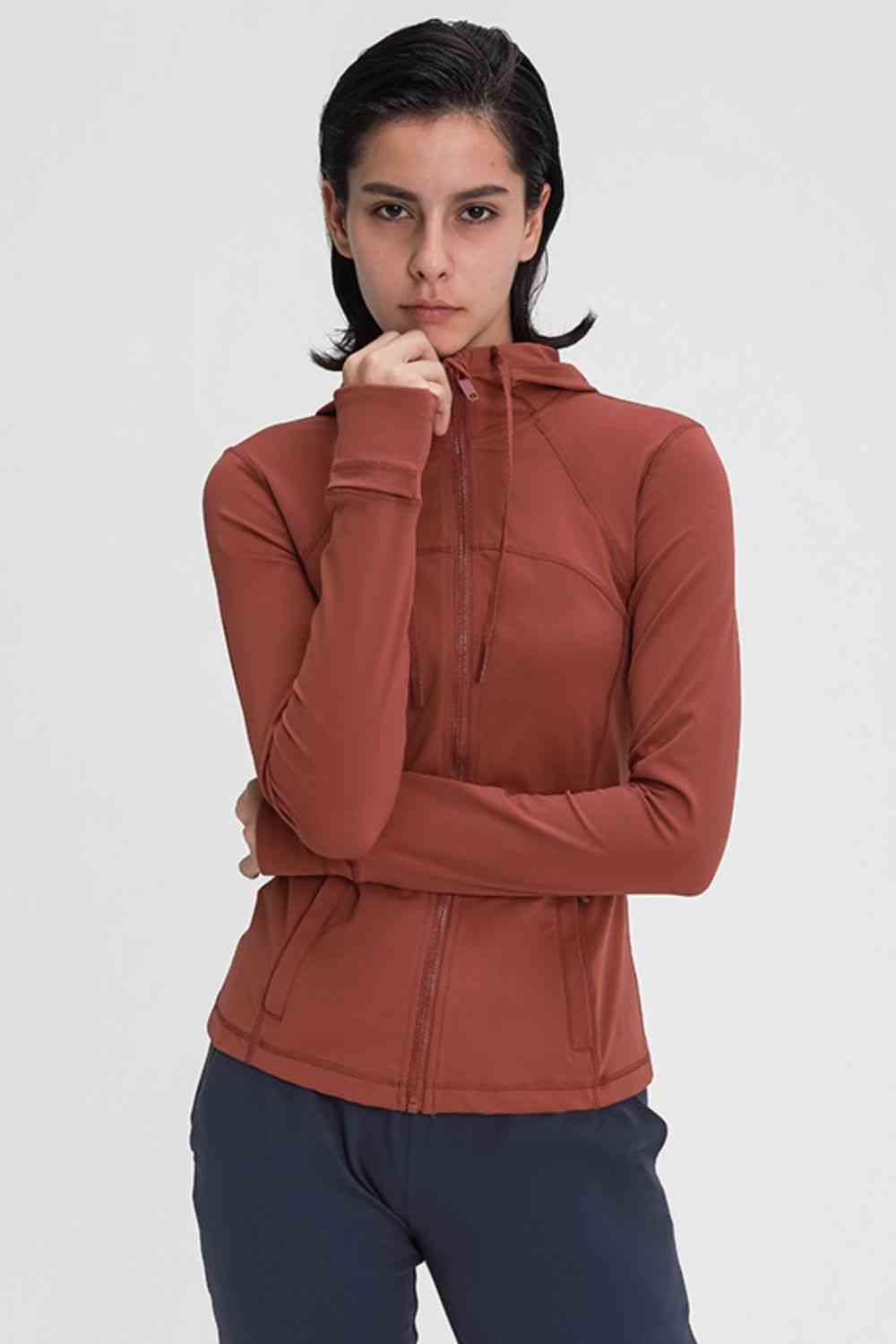 Zip Up Drawstring Detail Hooded Sports Jacket - Immenzive