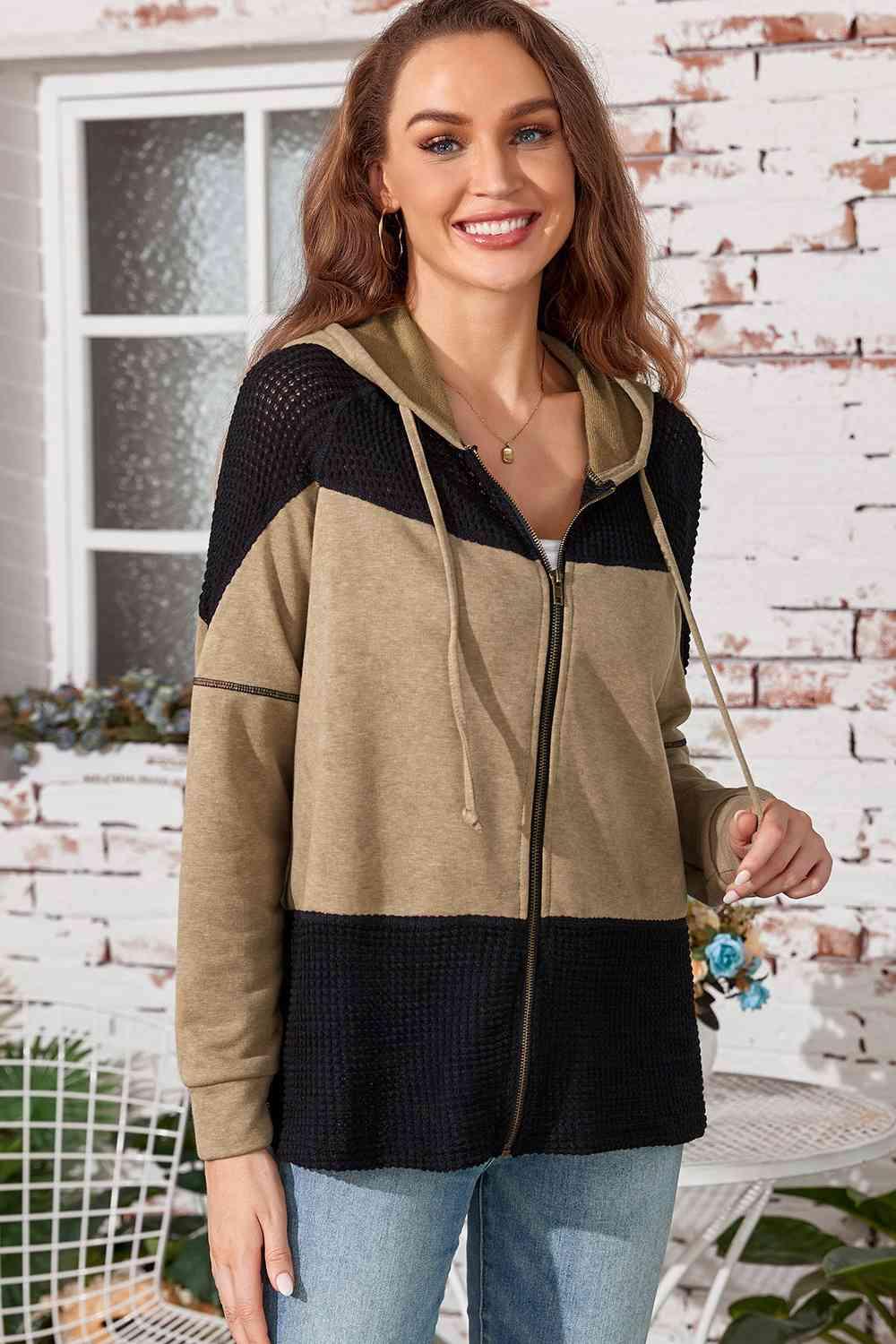 Zip-Up Drawstring Hooded Jacket - Immenzive