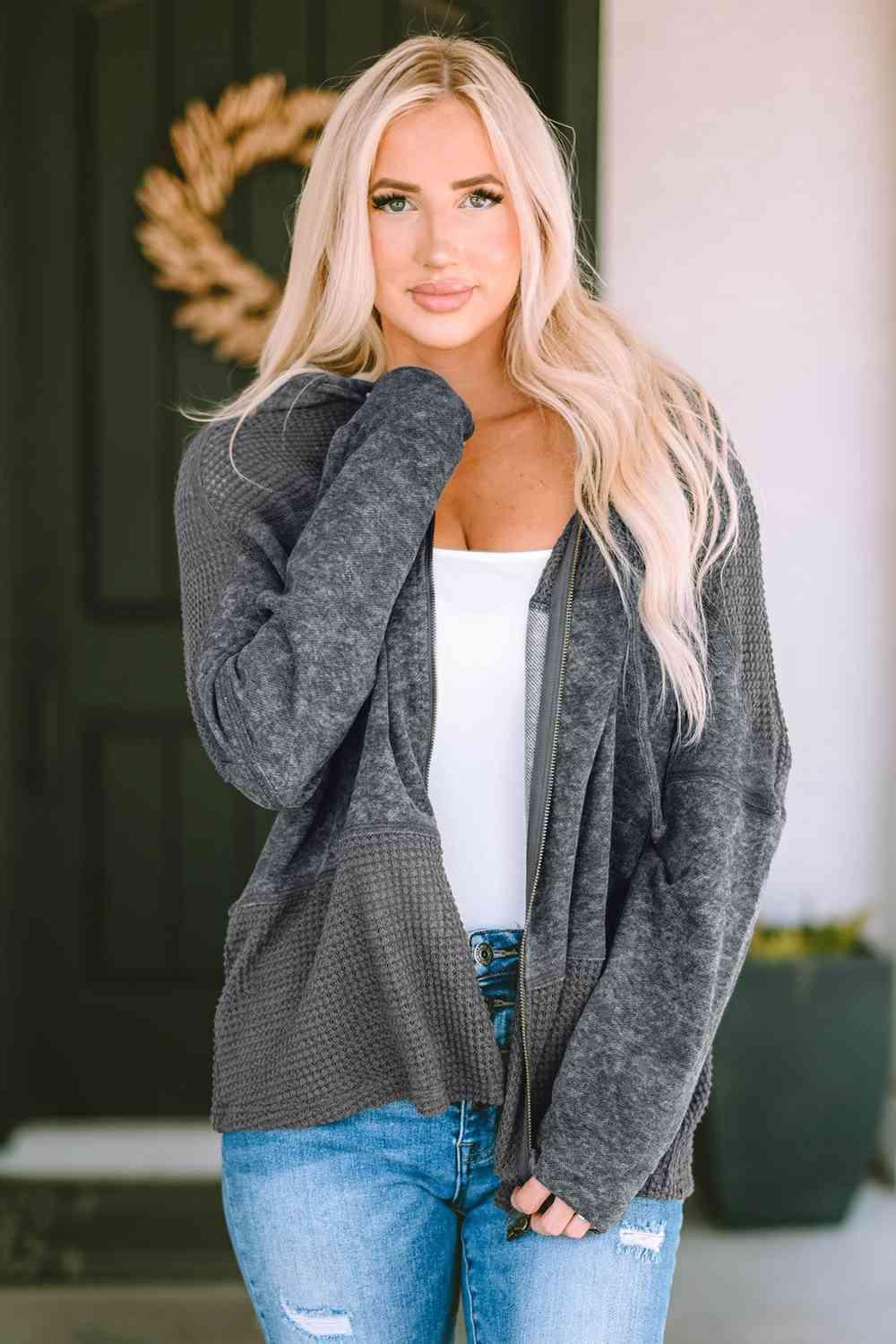Zip-Up Drawstring Hooded Jacket - Immenzive
