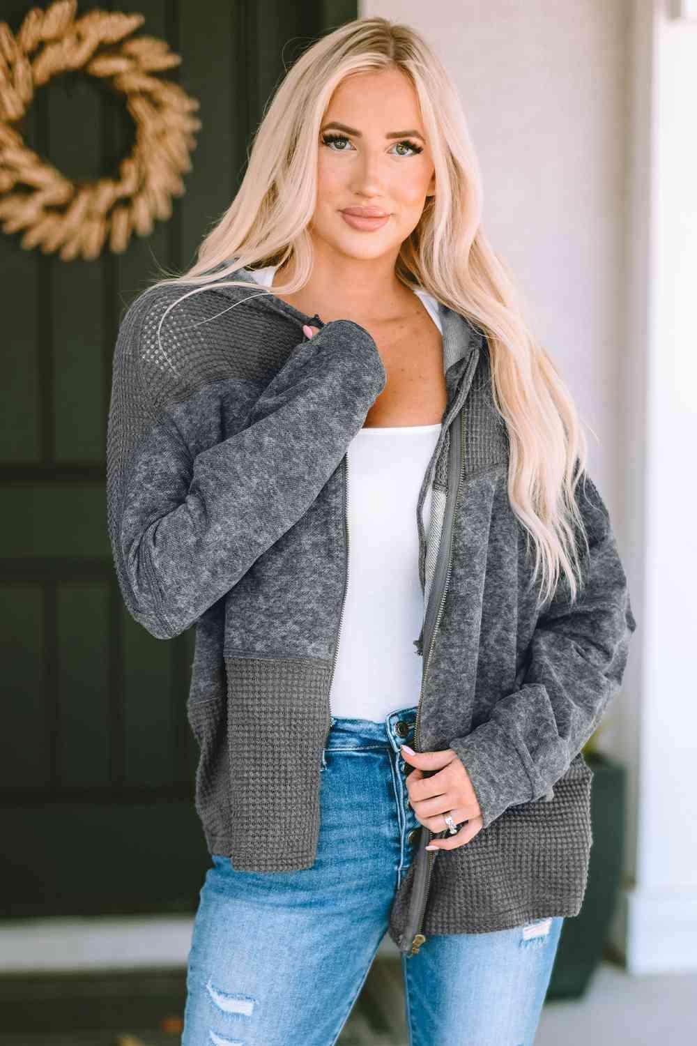 Zip-Up Drawstring Hooded Jacket - Immenzive