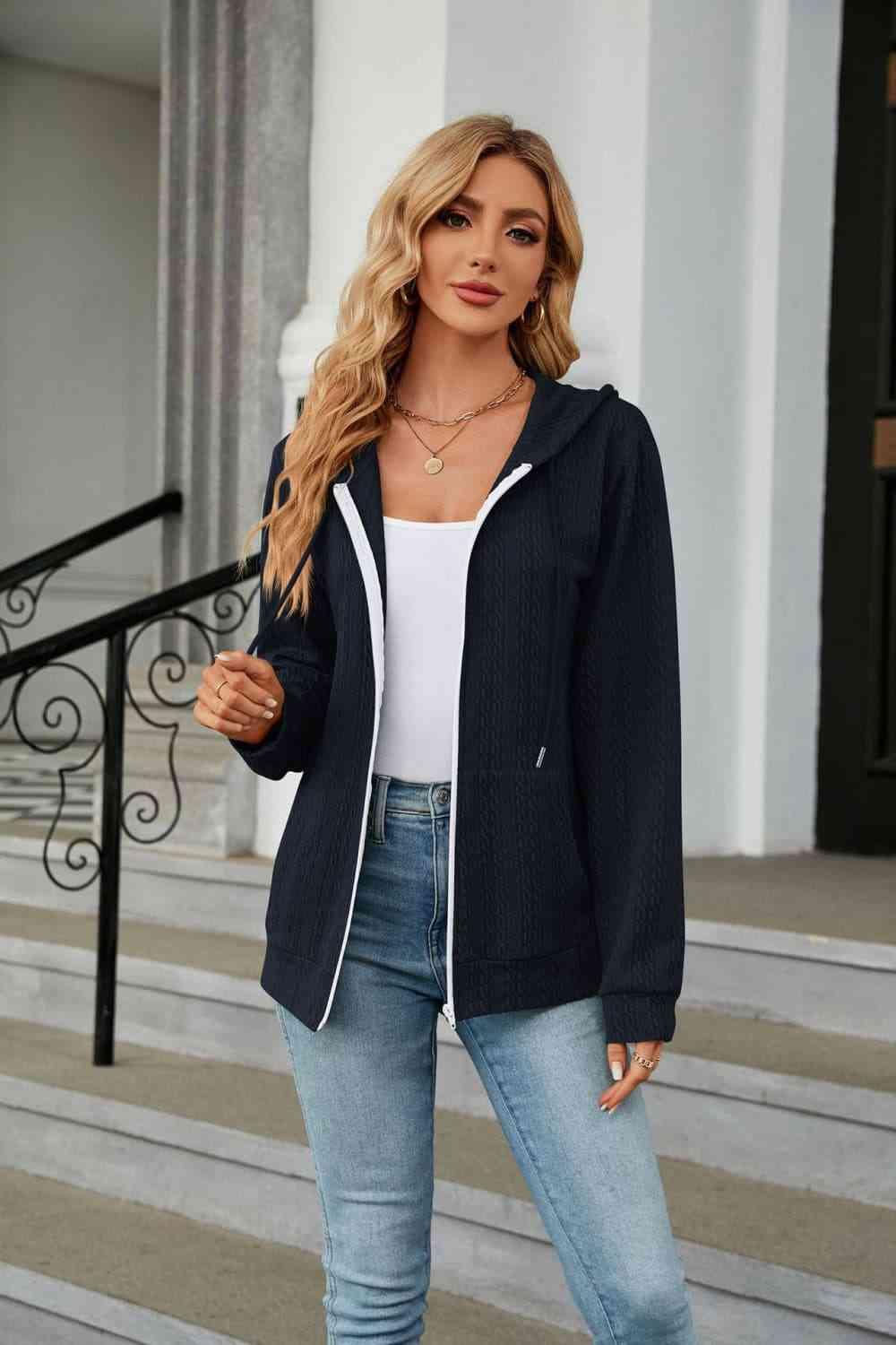 Zip-Up Hooded Jacket with Pockets - Immenzive