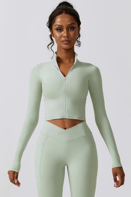 Zip Up Long Sleeve Cropped Active Top - Immenzive
