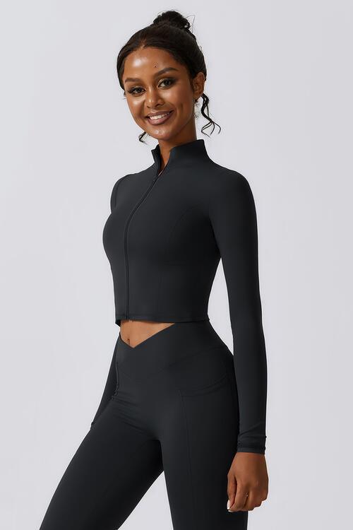 Zip Up Long Sleeve Cropped Active Top - Immenzive