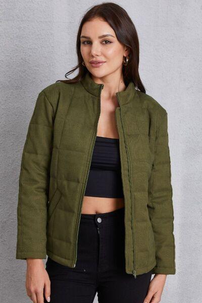 Zip Up Mock Neck Pocketed Jacket - Immenzive