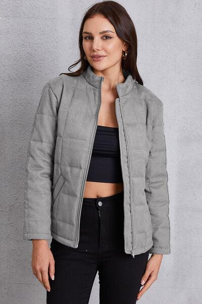 Zip Up Mock Neck Pocketed Jacket - Immenzive