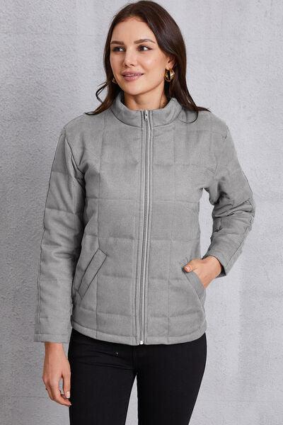 Zip Up Mock Neck Pocketed Jacket - Immenzive