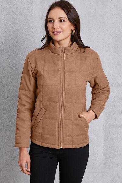 Zip Up Mock Neck Pocketed Jacket - Immenzive