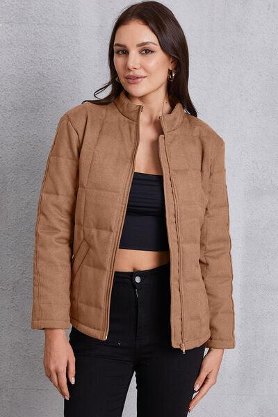 Zip Up Mock Neck Pocketed Jacket - Immenzive