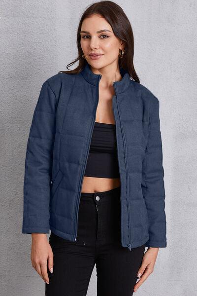 Zip Up Mock Neck Pocketed Jacket - Immenzive