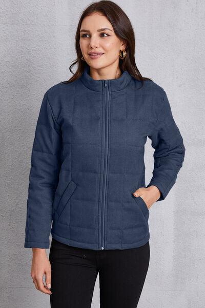 Zip Up Mock Neck Pocketed Jacket - Immenzive