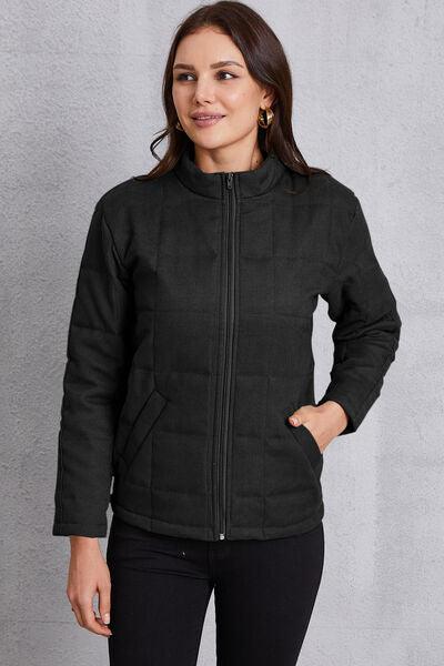 Zip Up Mock Neck Pocketed Jacket - Immenzive