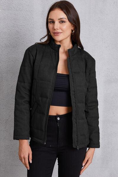 Zip Up Mock Neck Pocketed Jacket - Immenzive