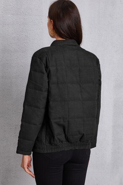 Zip Up Mock Neck Pocketed Jacket - Immenzive