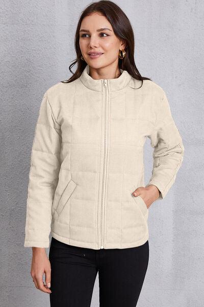 Zip Up Mock Neck Pocketed Jacket - Immenzive