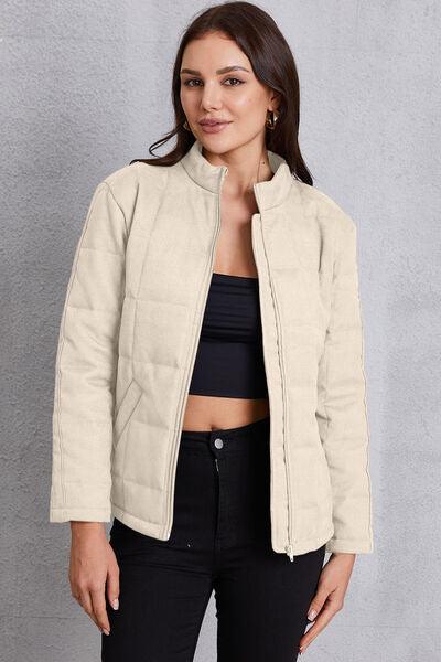 Zip Up Mock Neck Pocketed Jacket - Immenzive