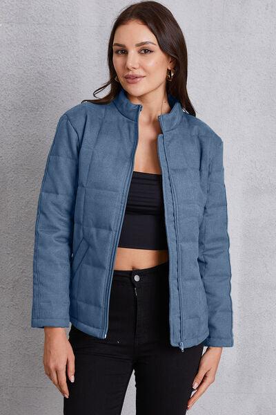 Zip Up Mock Neck Pocketed Jacket - Immenzive