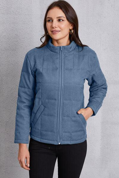 Zip Up Mock Neck Pocketed Jacket - Immenzive