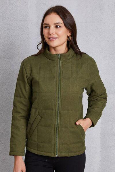 Zip Up Mock Neck Pocketed Jacket - Immenzive