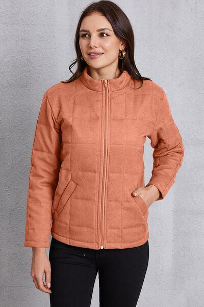 Zip Up Mock Neck Pocketed Jacket - Immenzive