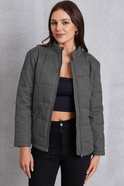 Zip Up Mock Neck Pocketed Jacket - Immenzive