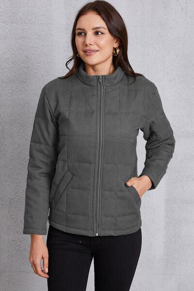 Zip Up Mock Neck Pocketed Jacket - Immenzive