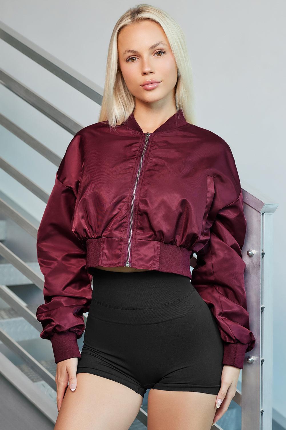 Zip-Up Ruched Cropped Jacket - Immenzive